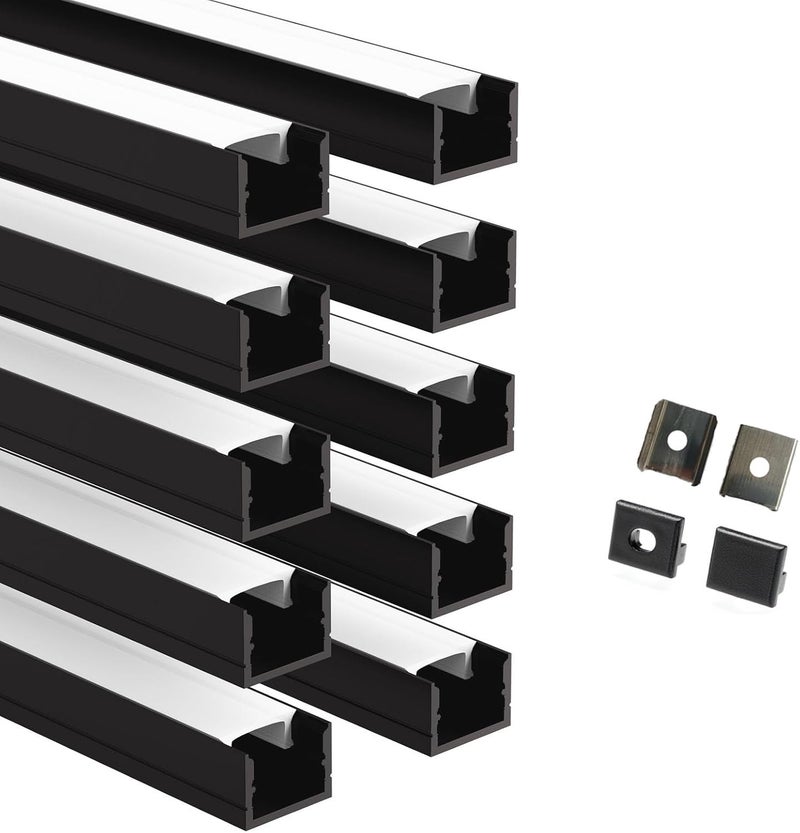 Besseto 10 Pack 1M/3.3Ft LED Aluminum Channel for Wall Panel,Wood Slat Wall Panel LED Strip Light Aluminum Channel Profile for Living Room Bedroom Bathroom Stairs (Black-10Pack 3.3Ft) - Image 1